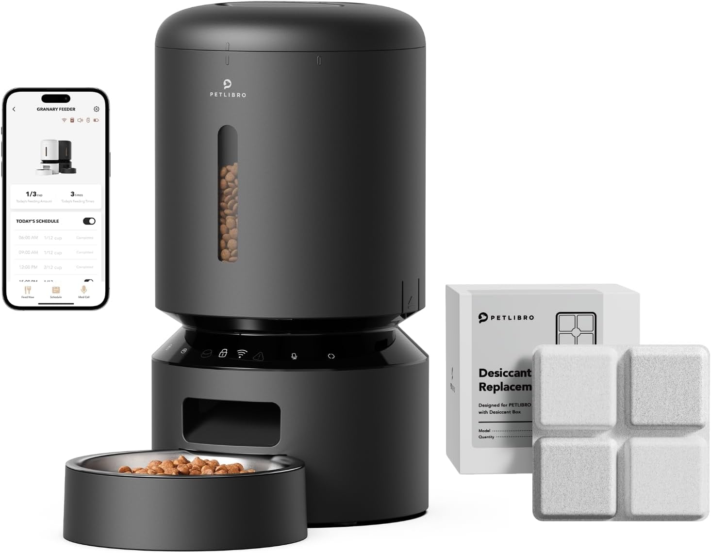 Automatic Cat Feeder, 5G WiFi Automatic Dog Feeder with Freshness Preservation 5L + 6 Packs Pet Food Desiccant Bag Suitable Model PLAF001, PLAF101, PLAF005, PLAF006, PLAF103, PLAF203