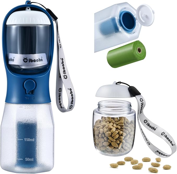 Example proDog Water Bottle with Food Container & Poop Bag Holder, Travel Water Bowl, Portable Pet Dispenser, Dog Gifts Stuff Accessories Items, Puppy Essentials for Yorkie Chihuahua Walking Hikingduct