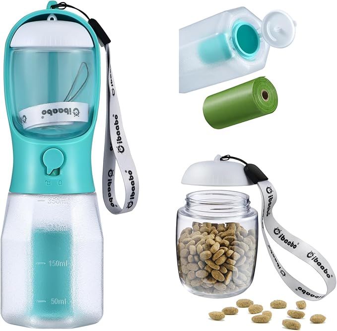 Example proDog Water Bottle with Food Container & Poop Bag Holder, Travel Water Bowl, Portable Pet Dispenser, Dog Gifts Stuff Accessories Items, Puppy Essentials for Yorkie Chihuahua Walking Hikingduct