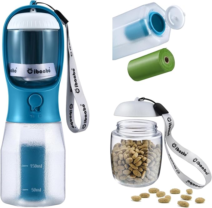 Example proDog Water Bottle with Food Container & Poop Bag Holder, Travel Water Bowl, Portable Pet Dispenser, Dog Gifts Stuff Accessories Items, Puppy Essentials for Yorkie Chihuahua Walking Hikingduct